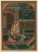 Two antique Indian watercolour paintings depicting figures in interiors, 19th century, ​​​​​​​the larger 19 x 14cm - 2