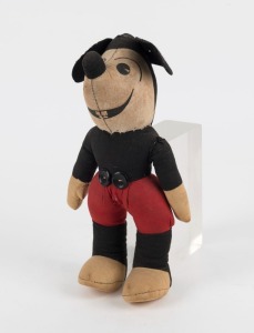 Mickey Mouse: early 'rat-faced' plush toy by Joy-Toys (Australia), some stitching split between legs, c.1930s. ​​​​​​​28cm high