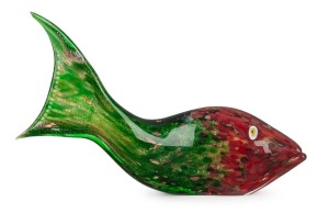 FORMIA Murano glass fish statue, ​​​​​​​with original label "Formia, Fornace Mian, Murano, Made In Italy", 33cm long