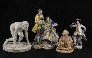Four assorted porcelain statues, English and German, 19th and 20th century, ​​​​​​​the largest 17cm high