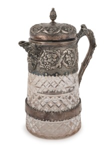 A continental crystal claret jug with silver plated mounts, 19th century, 29cm high