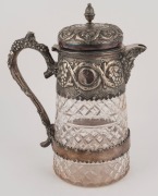 A continental crystal claret jug with silver plated mounts, 19th century, 29cm high  - 3