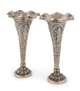 A pair of antique Burmese silver trumpet vases, 19th/20th century, ​​​​​​​16cm high, 175 grams