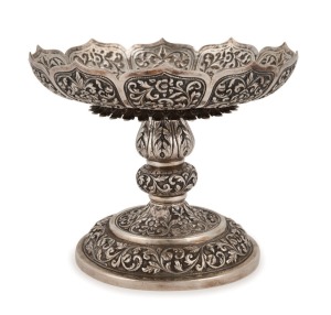 Sino-Tibetan silver bowl of lotus form, 19th/20th century, 12.5cm high, 15cm wide, 410 grams