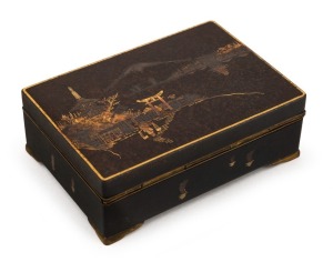 KOMAI antique Japanese jewellery box, inlaid with gold, silver and copper, Meiji period, seal mark to base, 10.5cm wide