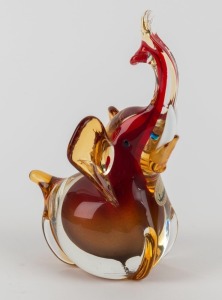 A Murano Italian art glass elephant statue with original foil label, 20th century, 21cm high