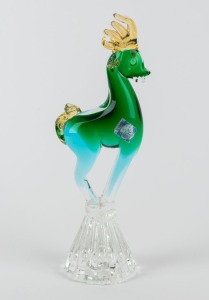 A Murano Italian art glass deer statue with foil label, 20th century, 25cm high