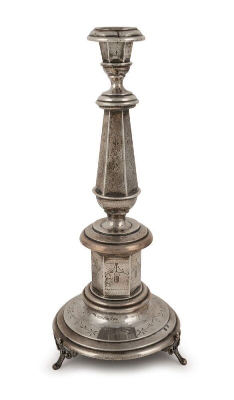 An Austro-Hungarian silver candlestick, 19th century, ​​​​​​​35.5cm high, 382 grams