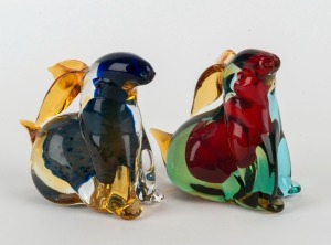 Two Murano Italian art glass rabbit statues, 20th century, 13cm high