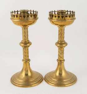 A pair of barley twist brass church candlesticks, 19th/20th century, ​​​​​​​27cm high