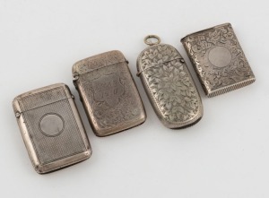 Four antique silver match vestas, 19th and early 20th century, the largest 5.5cm high, 92 grams total