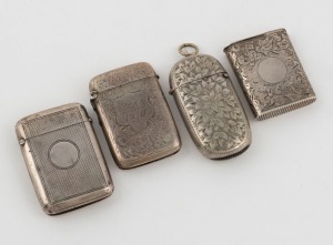 Four antique silver match vestas, 19th and early 20th century, ​​​​​​​the largest 5.5cm high, 92 grams total