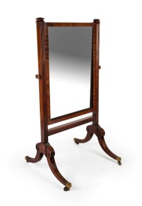 A Regency English mahogany cheval mirror circa 1820,  155cm high x 80cm wide x 70cm deep