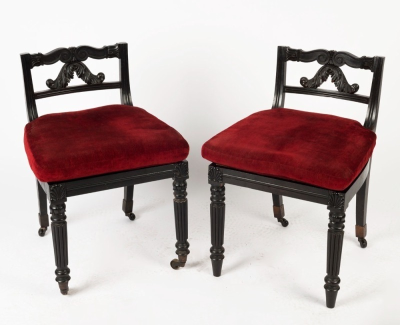 A pair of Anglo-Indian cello chairs, solid carved ebony, circa 1825