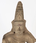 SHREI DEVI carved stone statue, Vijayanaga period, South India, 16th century, on 18th century carved wooden lotus base, 104cm high, 124cm high overall - 2