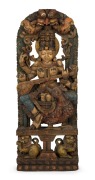 SARASVATI panel, carved wood with polychrome finish, South Indian origin, 19th century, 158cm high