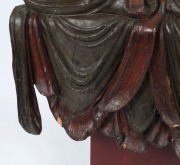 LOHAN antique Chinese seated Buddhist figure, carved wood with polychrome finish and inset glass eyes, Ming Dynasty, Suzhou, 16th/17th century, with later stand, 119cm high, 162cm high overall - 6