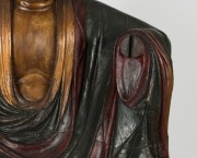 LOHAN antique Chinese resting Buddhist figure, carved wood with polychrome finish and inset glass eyes, Ming Dynasty, Suzhou, 16th/17th century, with later stand, 119cm high, 176cm high overall - 4