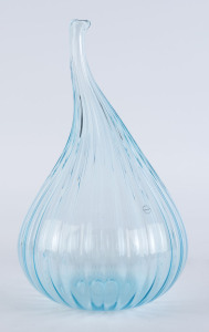 SALVIATI Murano blue pear shaped glass vase, etched "Salviati, 2002", with original box, 38cm high
