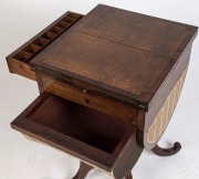 A superb Regency sewing table, mahogany and rosewood with ebony string inlay, plus sycamore top, circa 1820, ​​​​​​​75cm high, 46cm wide (extends to 91cm), 42cm deep - 3