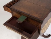 A superb Regency sewing table, mahogany and rosewood with ebony string inlay, plus sycamore top, circa 1820, ​​​​​​​75cm high, 46cm wide (extends to 91cm), 42cm deep - 4