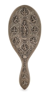 Anglo-Indian Raj silver hand mirror, 19th century, ​​​​​​​28cm high