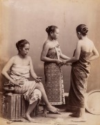 GUSTAVE RICHARD LAMBERT MALAYA WOMEN: albumen paper prints, circa 1880s, photographer’s blind stamp on images at lower right, all titled in the plate, approx. 26 x 21.5cm. (4).