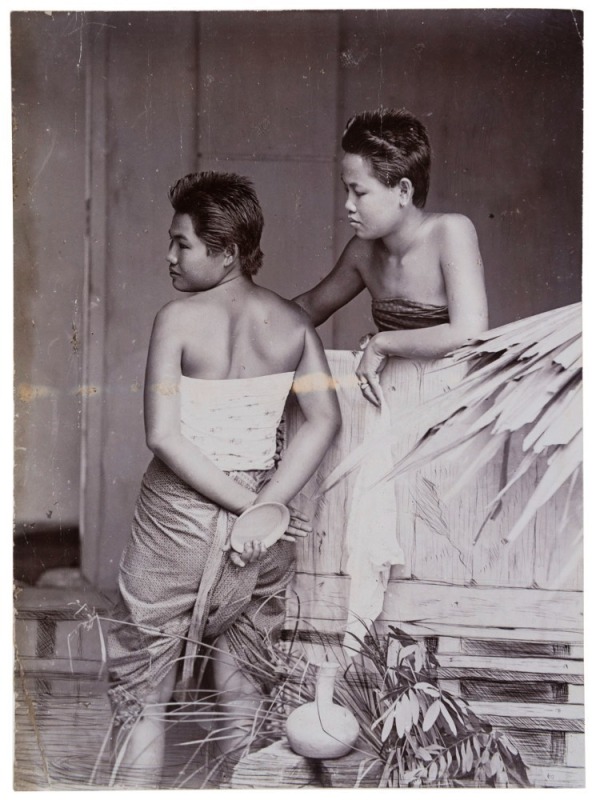 ROBERT LENZ (1864 - 1929), attrib. "Siamese women" and "Siamese Mother", silver gelatin prints, circa 1890s, 19 x 14cm. (2).