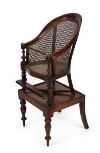 A fine antique English mahogany highchair, complete with base and original rattan, circa 1840s, 96cm high overall