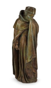 JEAN-JACQUES KURANDY "Monk Crying" cast bronze statue, signed near base, 37cm high