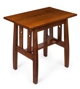 An English oak Arts & Crafts side table, circa 1910, ​​​​​​​76cm high, 67cm wide, 50cm deep