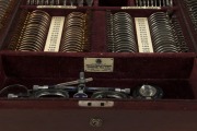 OPTOMETRIST SET. An impressive antique American set in original mahogany case with manufacturers plaque "AMERICAN OPTICAL COMPANY, SOUTHBRIDGE, MASS.", late 19th century, ​​​​​​​the case 58cm wide - 3