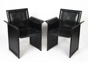 A set of 10 vintage boardroom chairs leather upholstered on steel frames, "Polflex For Head Interiors 1987 Made in Italy",  84cm high, 65cm across the arms