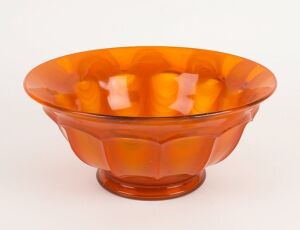 DAVIDSON orange cloud glass punch bowl, circa 1930, ​​​​​​​13cm high, 29.5cm diameter