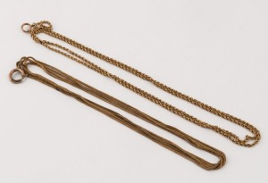 Two antique gold coloured chains, 19th century, ​​​​​​​146cm and 90cm long