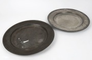 Two antique pewter platters, 18th/19th century, 37.5 and 38cm diameter