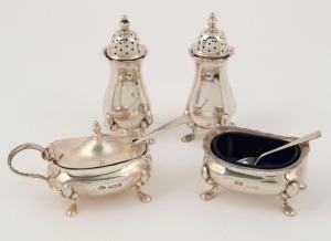 Four assorted sterling silver condiments and two spoons, 20th century, (7 items), 170 grams total silver weight