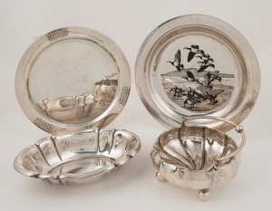Four assorted sterling silver and Continental silver dishes and bowls, 20th century, the largest 20.5cm wide