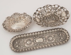 Three silver dishes, 19th and 20th century, the largest 23cm wide, 200 grams total