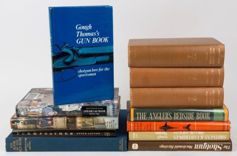 SPORTING: A group including "The Book of the Fly-Rod" by Sheringham & Moore (1936); "Fishing in Many Waters" by Hornell (1950); "The Angler's Bedside Book" by Wiggin (1965); "Gough Thomas's Gun Book" by Garwood (1980); "The Field Book of Cricket" by Allen