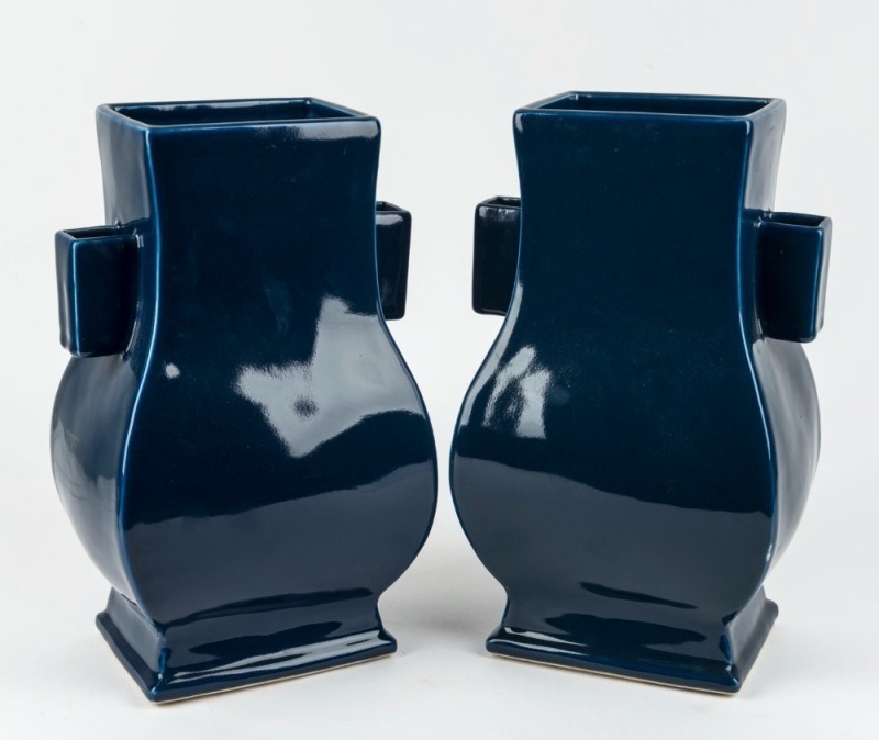 A pair of Chinese blue ceramic gu vases, 20th century, ​​​​​​​36cm high