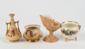 ROYAL WORCESTER group of four assorted antique English porcelain miniature vases, 19th and early 20th century, the largest 10.5cm high