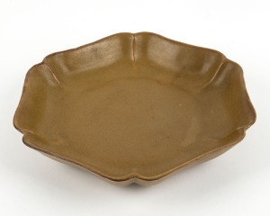 A Chinese lotus shaped bowl with tea dust glaze, 19th/20th century, 23cm wide