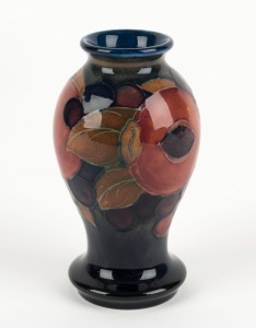 MOORCROFT "Pomegranate" English pottery vase with blue ground, impressed "Moorcroft, England", 10cm high