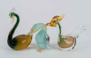 Three Murano glass bird statues including BARBINI, the largest 16cm high