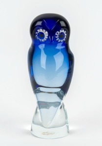 SALVIATI Murano glass owl statue, with original foil label "Salviati, Venice, Made in Italy", 20.5cm high