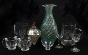 Murano glass vase with aventurina inclusions, together with assorted glass ware and bauble, (9 items), the vase 23cm high 