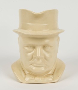 WINSTON CHURCHILL character Jug. (Bottom mark: 1941 Winston Churchill / Modelled by Frank A. Potts / for / J. & G. Meakin / England.). Height: 16cm.