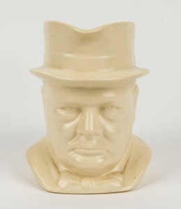 WINSTON CHURCHILL character Jug. (Bottom mark: 1941 Winston Churchill / Modelled by Frank A. Potts / for / J. & G. Meakin / England.). Height: 16cm.