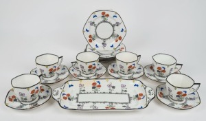 FOLEY "Field Poppy" set of six teacups, saucer and plates, with accompanying sandwich tray, factory mark to base,  the tray 31cm wide